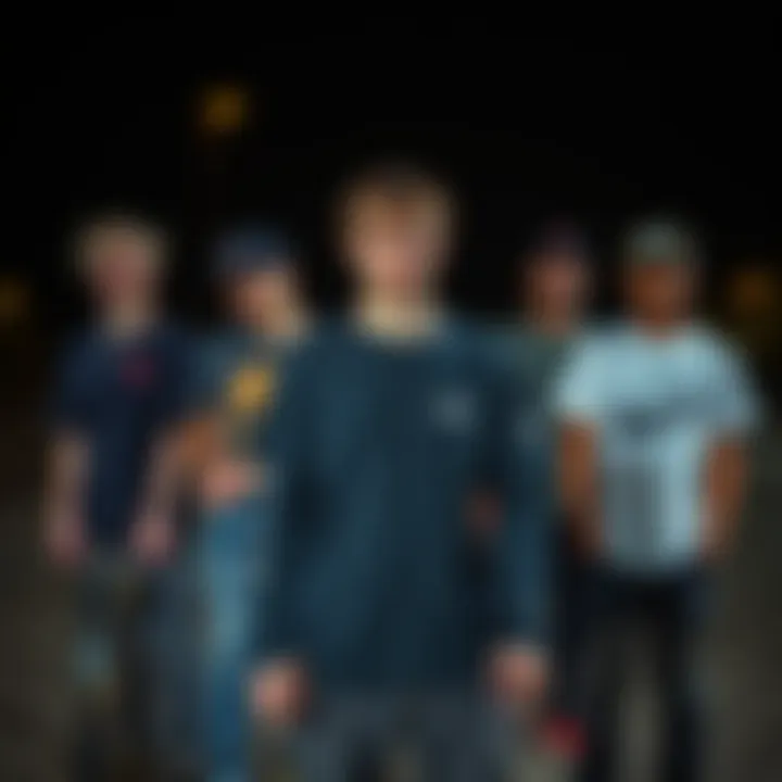 Group of skaters showcasing different long arm t-shirts