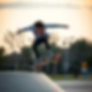 Skateboarder performing a trick in a long arm t-shirt