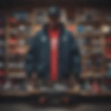 Skateboarding Gear and Apparel A collection of skateboarding gear and apparel displayed attractively in a shop