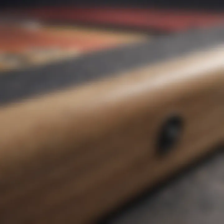 Close-up view of skateboard trunk materials highlighting fabric and texture