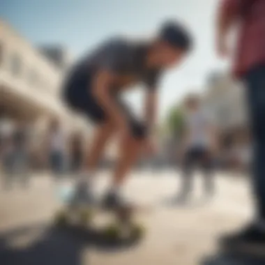 Skateboarders enjoying a session while showcasing their stylish trunks