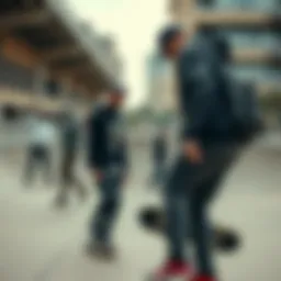 A vibrant urban skatepark showcasing diverse skateboard styles