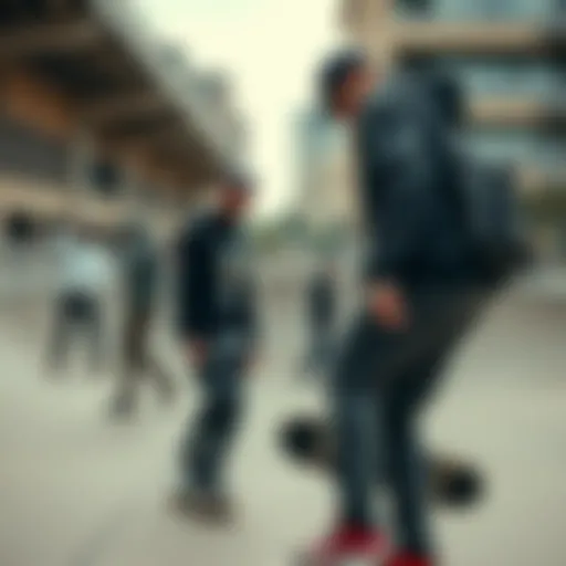 A vibrant urban skatepark showcasing diverse skateboard styles