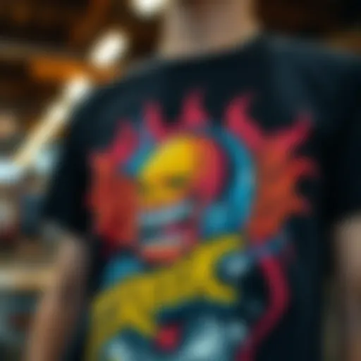 A vibrant graphic tee showcasing skateboard art