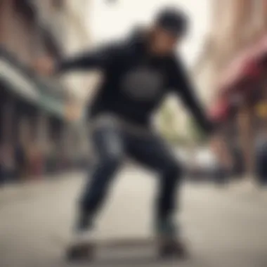 Skateboarder wearing stance attire demonstrating style in action