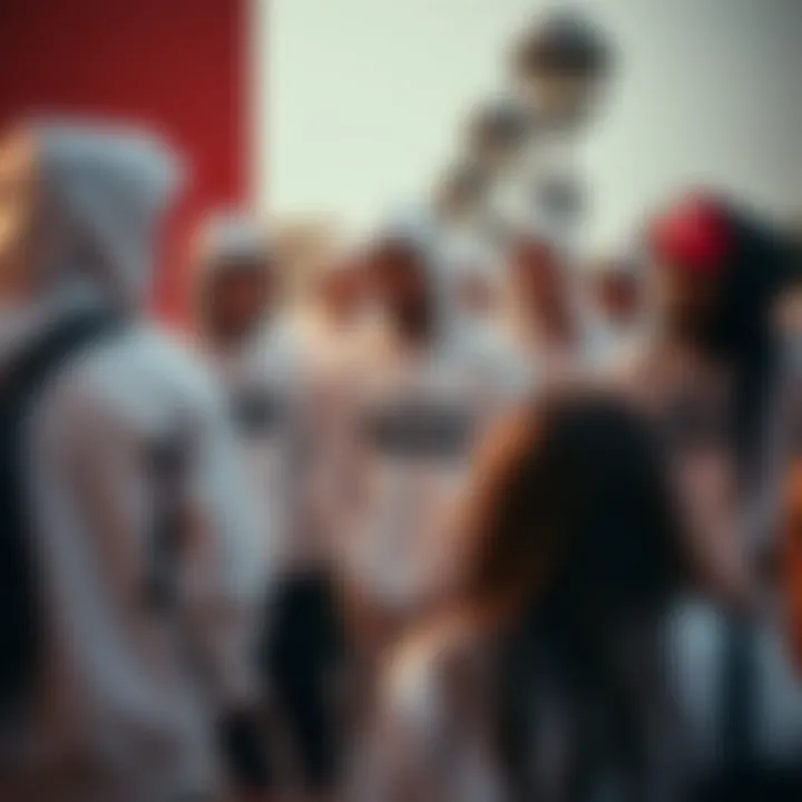 A group of skateboarders gathered, all wearing white Vans sweatshirts, embodying skate culture