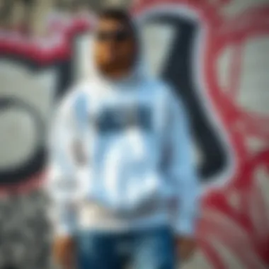 An artistic representation of a white Vans sweatshirt against a graffiti background, symbolizing urban culture