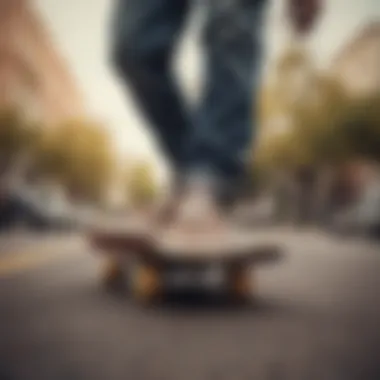 Skateboarder wearing tan floral Vans demonstrating style on the board.