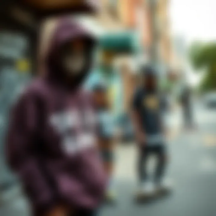 Illustrating Community Impact Through Style A trendy urban scene featuring individuals wearing Taylor Gang apparel, illustrating community impact.