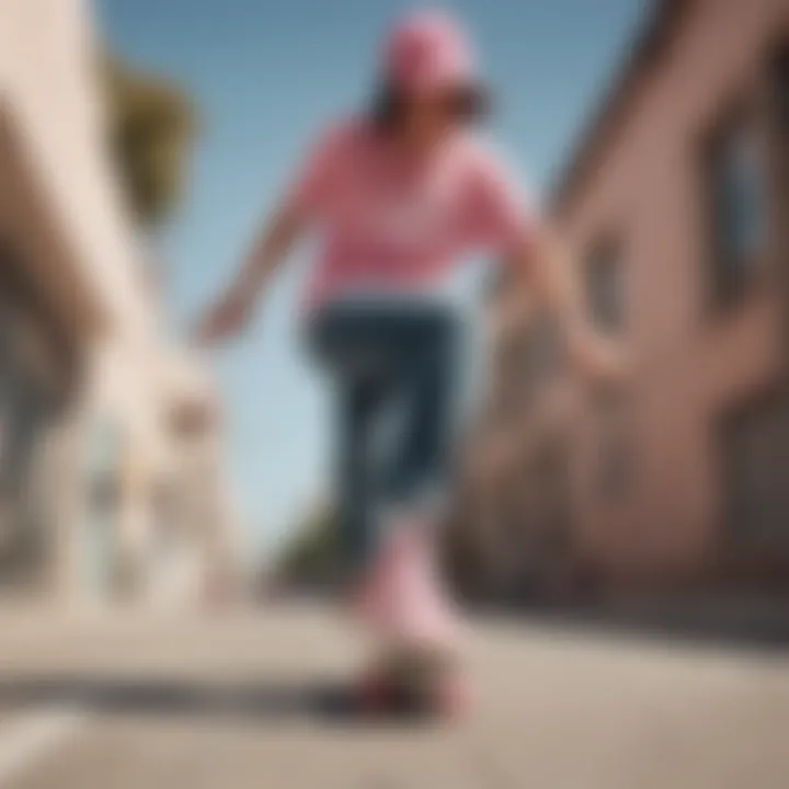 Skateboarder wearing Adidas Gazelle Pink in action