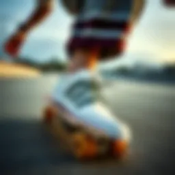 Dynamic view of adidas Puig shoe on a skateboard