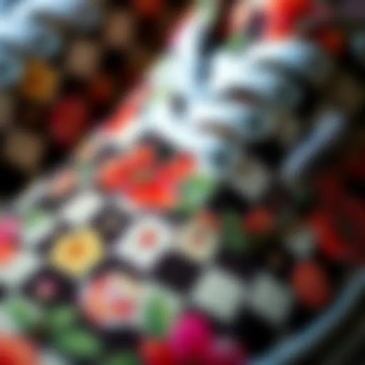 Intricate Details of the Floral Checkerboard Design Close-up of the floral checkerboard pattern highlighting its design details