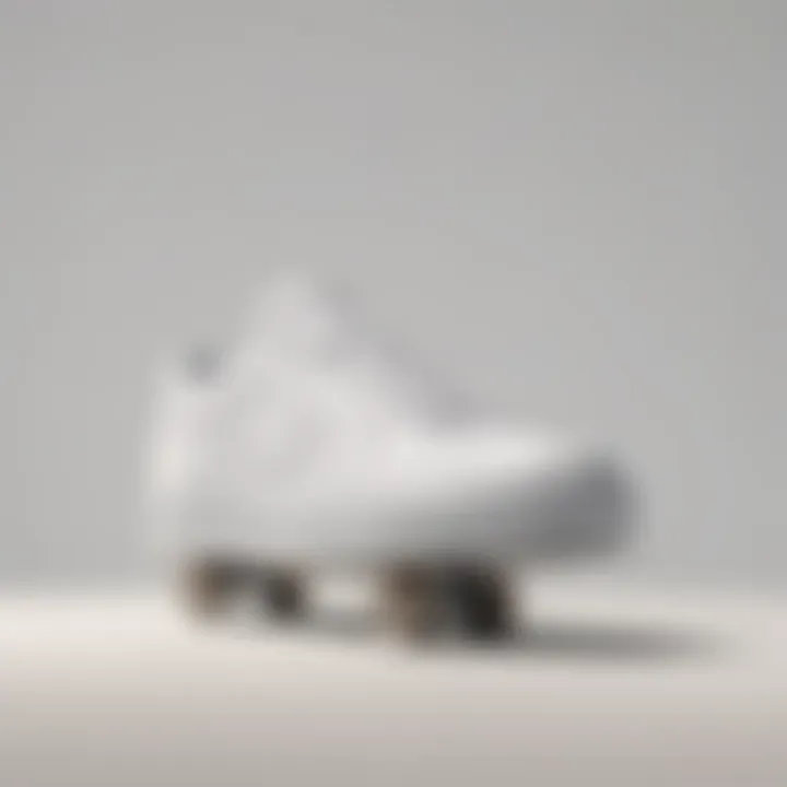 A close-up of an all-white Nike sneaker on a skateboard, showcasing its design and functionality.