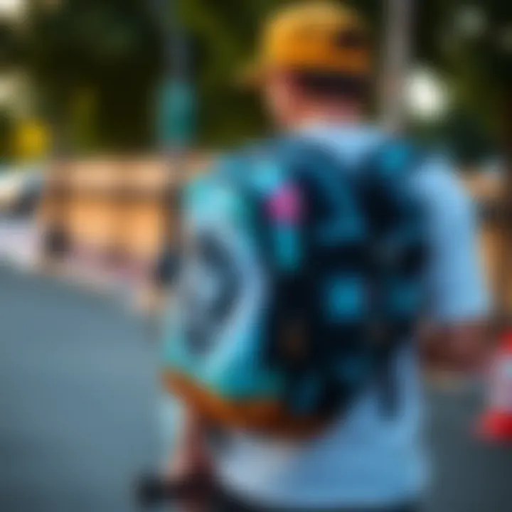 Personal Expression in Skate Culture A skateboarder wearing a limited edition Sprayground backpack, emphasizing personal expression