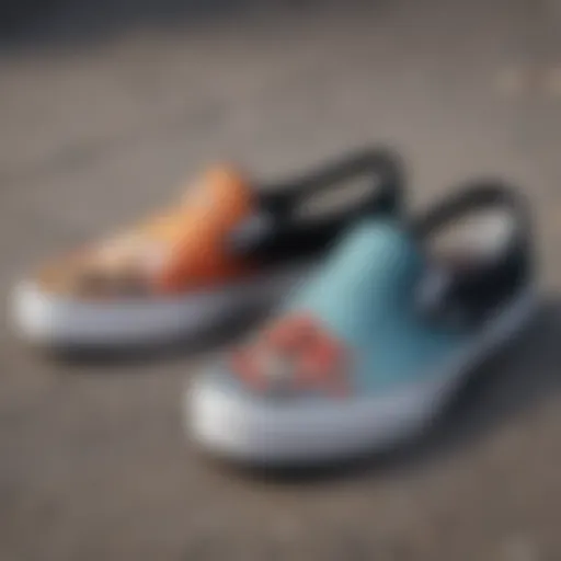 A close-up view of Two Tone Vans Slip Ons showcasing their unique color combinations and textures.