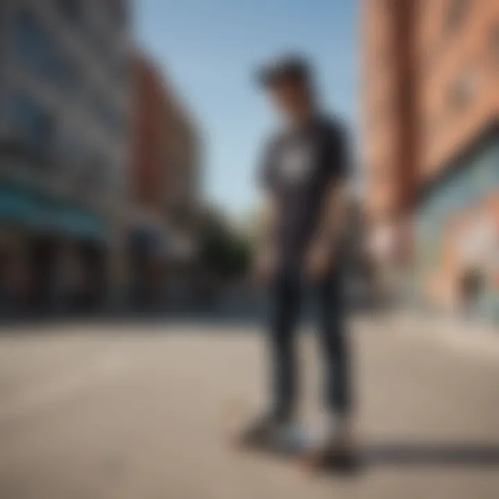 Skateboarder wearing the Anti Social Social Club shirt in an urban setting