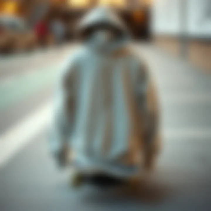 A minimalist design hoodie displayed on a stylish skateboard