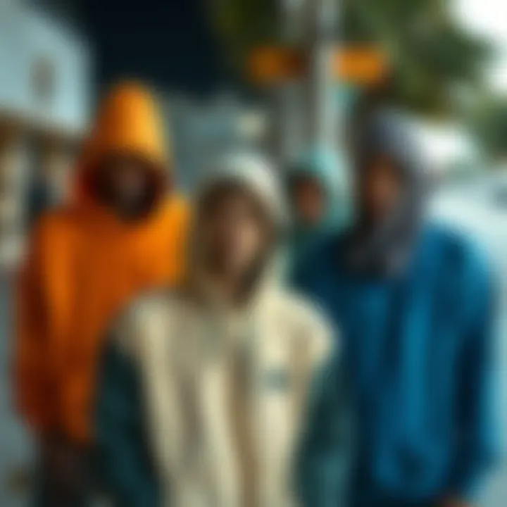 A group of skateboarders showcasing their unique hoodie styles
