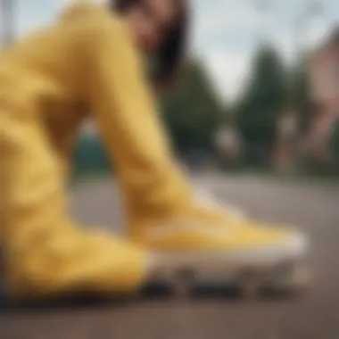 Design Elements of the Yellow Vans Sweatshirt Close-up of the yellow Vans sweatshirt design details