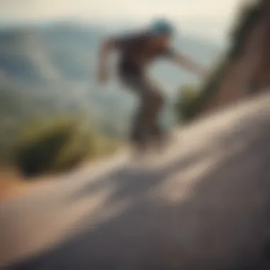 A scenic view of a longboarder on a downhill slope