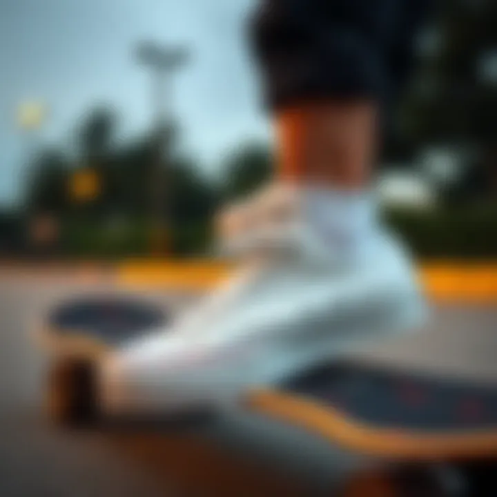 Converse All Star Lugged White sneakers on a skateboard in action