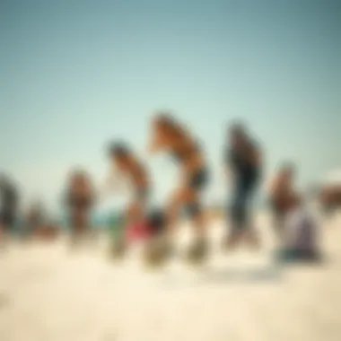 A group of skateboarders using beach bunny skates on a sunny beach