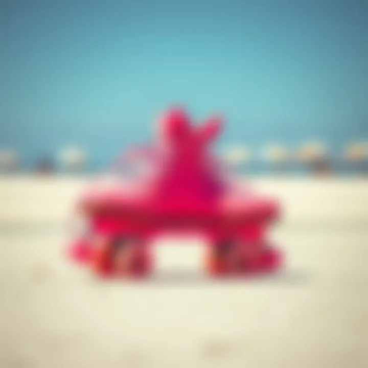 Stylish beach bunny skates set against a vibrant beach backdrop