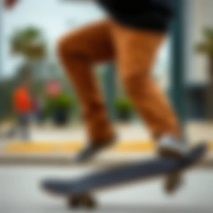 Skateboarding in Dickies 874 Tan Skateboarder wearing Dickies 874 Tan pants in action