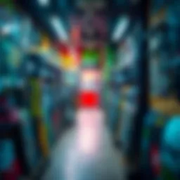 A vibrant interior of a discount skate shop displaying a range of skateboards and accessories.