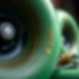 Close-up view of 80A longboard wheels showcasing texture and color