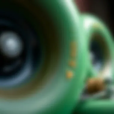 Detailed Texture of 80A Longboard Wheels Close-up view of 80A longboard wheels showcasing texture and color