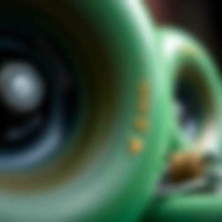 Detailed Texture of 80A Longboard Wheels Close-up view of 80A longboard wheels showcasing texture and color