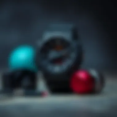 Stylish display of G-Shock Stealth Black with accessories