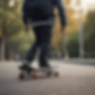 User comfortably wearing the Herchel black backpack while skateboarding