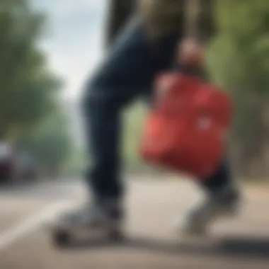 Herschel Pouch Bag in Action Skater using the Herschel Pouch Bag, illustrating its functionality during an active lifestyle