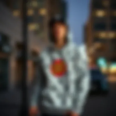 A skateboarder wearing a Santa Cruz Dot Hoodie in an urban setting