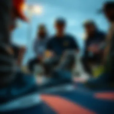 Cultural Impact of Nike Gray Skate Shoes Group of skateboarders discussing the cultural significance of their footwear