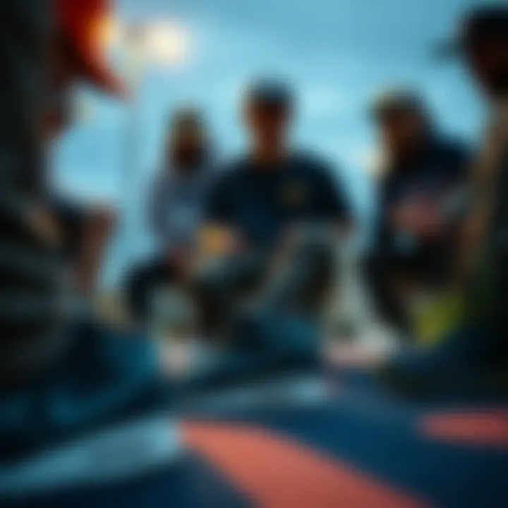 Cultural Impact of Nike Gray Skate Shoes Group of skateboarders discussing the cultural significance of their footwear