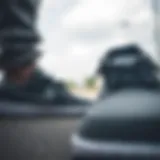 Close-up of Nike gray skate shoes highlighting their unique design features