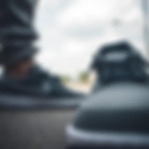 Close-up of Nike gray skate shoes highlighting their unique design features