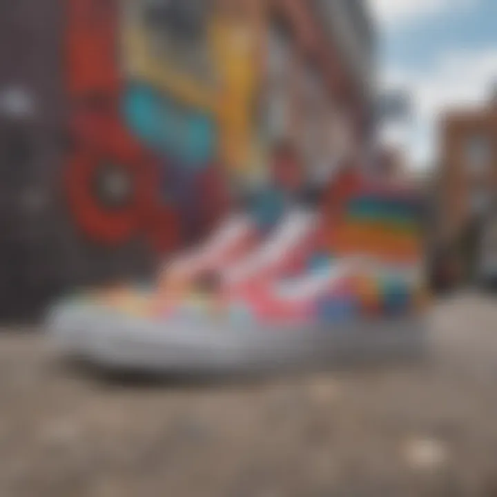 Graffiti artwork featuring Vans rainbow checkered shoes