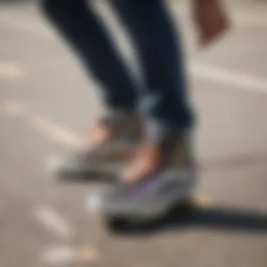 Skateboarder wearing Vans rainbow checkered shoes