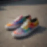 Vans rainbow checkered shoes on a skateboard