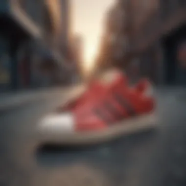 Aesthetic display of Adidas shoes in an urban setting