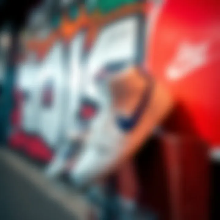 Artistic Shoe Display Artistic display of white and blue Nike skate shoes against a graffiti backdrop