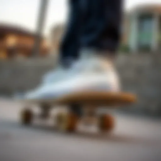 White Leather Convers in Action Stylish white leather Convers on a skateboard