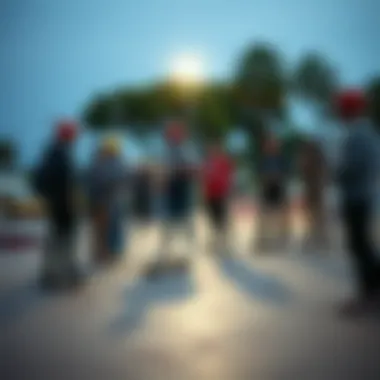 Community gathering at a skate park