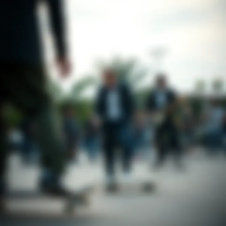 Skateboarders engaged in a jam session