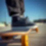 Vnla Tuxedo skate shoes on a skateboard