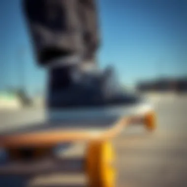 Vnla Tuxedo skate shoes on a skateboard